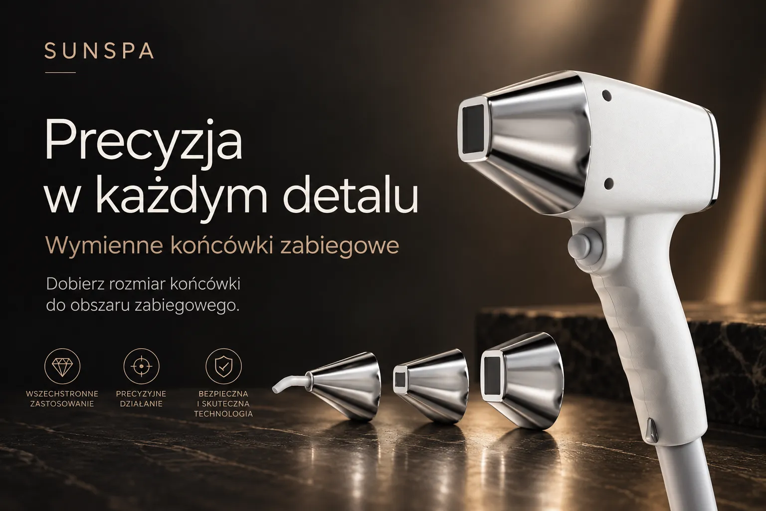 Urządzenie laser diodowy do depilacj trzema wymiennymi końcówkami zabiegowymi